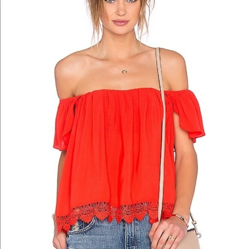 Lovers + Friends Blouse Women Small Red Crochet Boho Festival Holiday Romantic